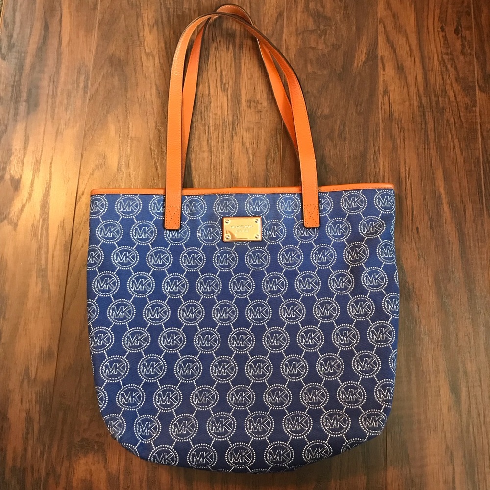 Michael Kors Blue & White Canvas Tote - Picture 1 of 8